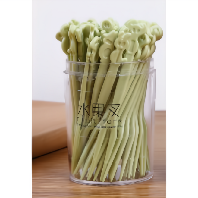 一次性水果叉子 蛋糕叉 食品叉 塑料叉, 1個, B4603-家用小叉子(50/袋)-綠色