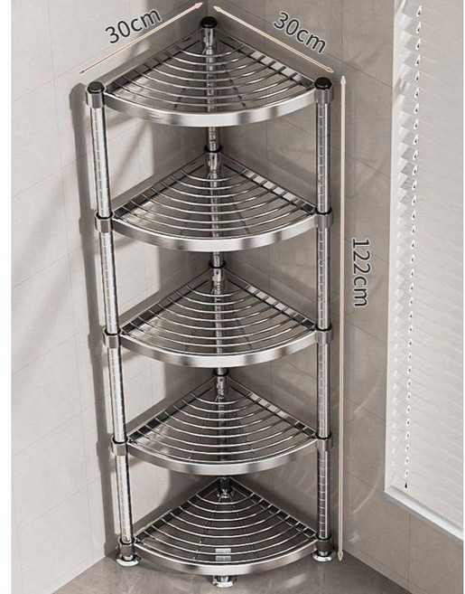 늘다온 코너 삼각 선반 진열대 스텐 주방 욕실 랙 실버 5단, 1개, 5단 30x30x122