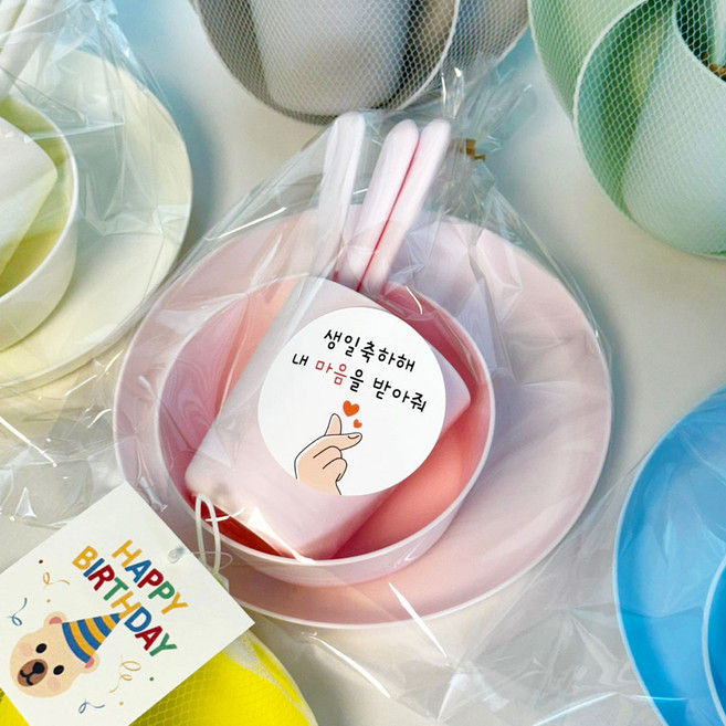 이케아 칼라스 유아식기 4종세트 그물망+곰돌이 행텍 어린이집 생일 답례품 유치원 단체 선물 구디백, 1개