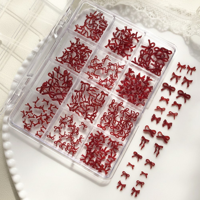 포트렘 네일 파츠 큐빅 무드 리본 12종 세트, 1개, 버건디