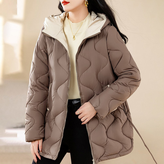 ORZQU 여성 겨울 빅사이즈 보온 후드패딩 고급 슬림핏 패딩