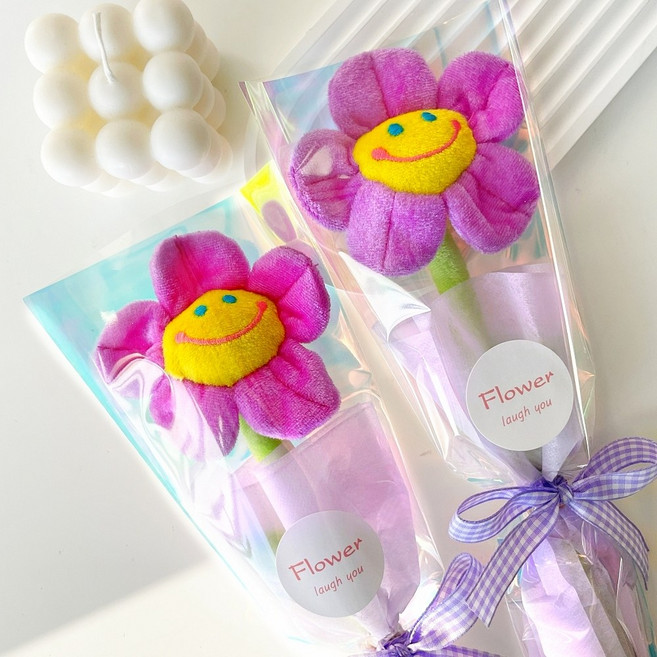 래프유 스마일 꽃 한송이 인형 꽃다발 2p, 보라, 2개