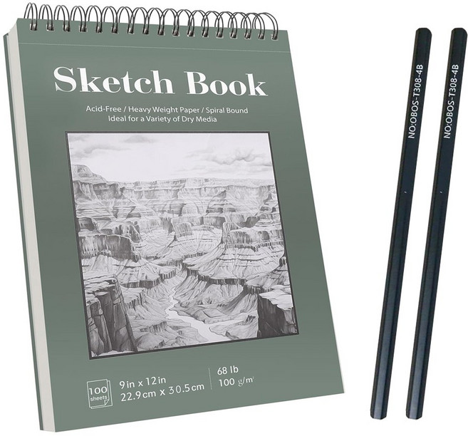 HB문화사 프리미엄 전문가용 스케치북 4B연필 2EA 포함, 1개, 100매, 8절