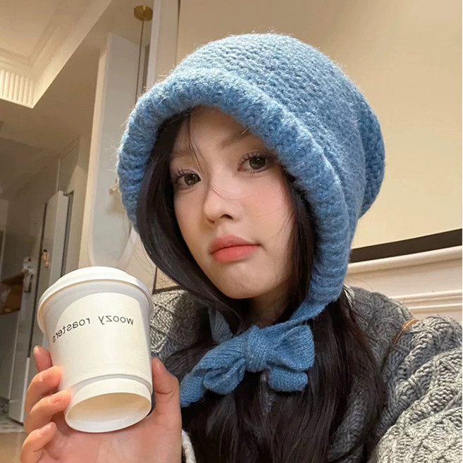 여성 여자 겨울 후드 넥워머 목토시 니트 포근 방한 모자 귀여운 바라클라바 더미니트바라클라바모자, 블루, ONESIZE