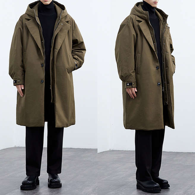 에쥬아 남성 롱 야상자켓 간절기 후드 바람막이 빅사이즈 롱 아우터