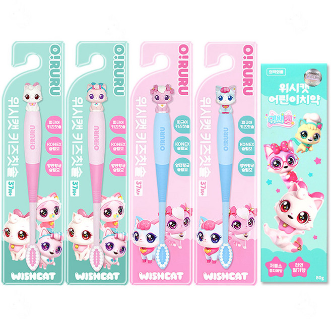위시캣 오루루 키즈 피규어 칫솔 4종 + 위시캣 치약, 1세트, 5개입, 아이+이쁘+러브+코코+치약