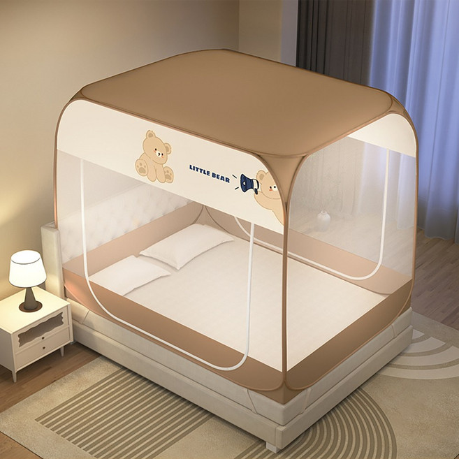 Alemon 원터치 침대 텐트 양문형 사각 모기장텐트 모기장 모기, 카키