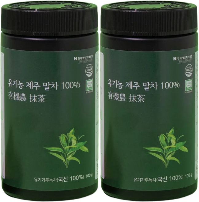 유기농 제주 말차 가루 100% 녹차 잎 분말 파우더 식약처 HACCP 인증, 2개, 100g