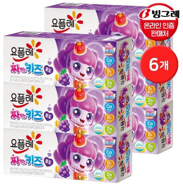 빙그레 요플레 짜먹는 키즈 포도 6입 / 캐치티니핑, 6개, 240g