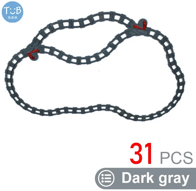 쿠쿠스토어 어린이 기차 트랙 액세서리 대형 빌딩 블록 DIY 철도 장난감 큰 호환 Duploed STEM 교육 선물, 08 31PCS Dark gray