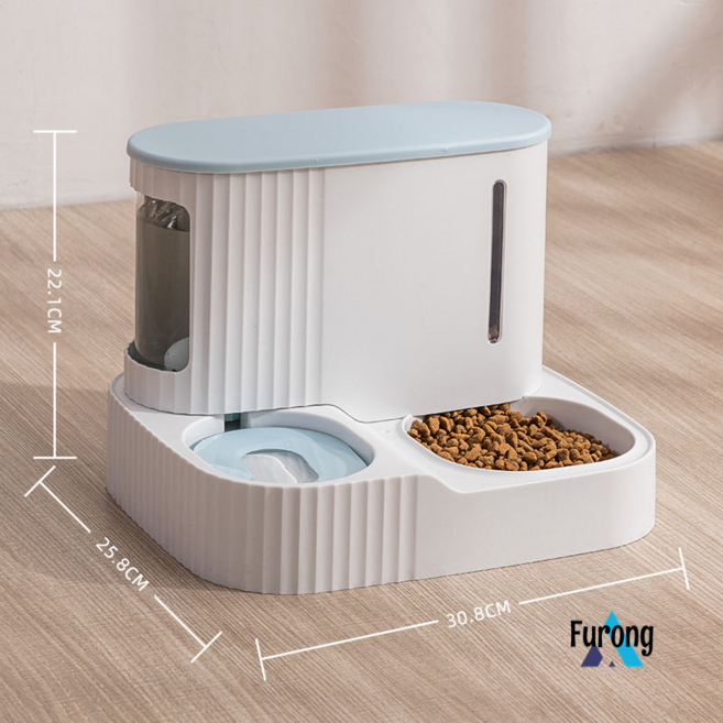 Furong 반려동물 더블볼 자동 물 먹이주기 고양이 식대야 강아지볼, 중력 그릇: 블루, 1개