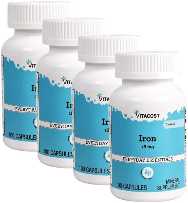 비타코스트 킬레이트 철분 18mg 캡슐 Vitacost Chelated Iron, 4개, 100정 - 쿠팡