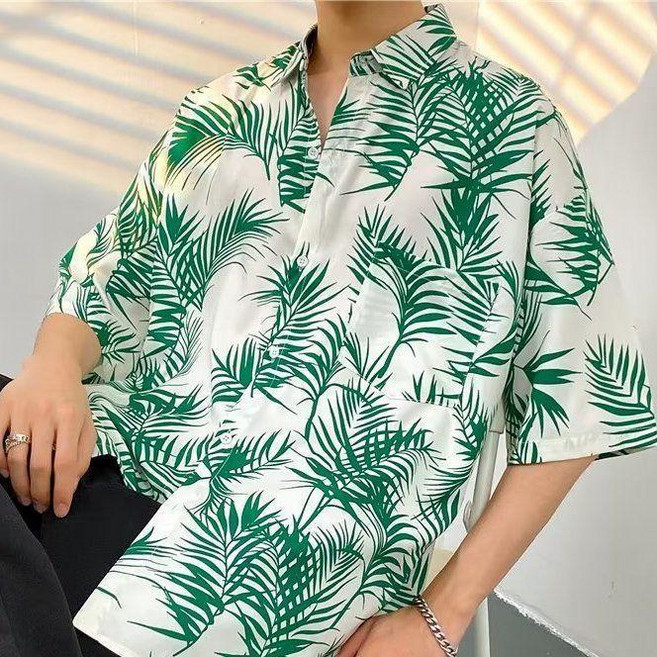 男款夏威夷沙灘花襯衫 短袖寬鬆垂墜感