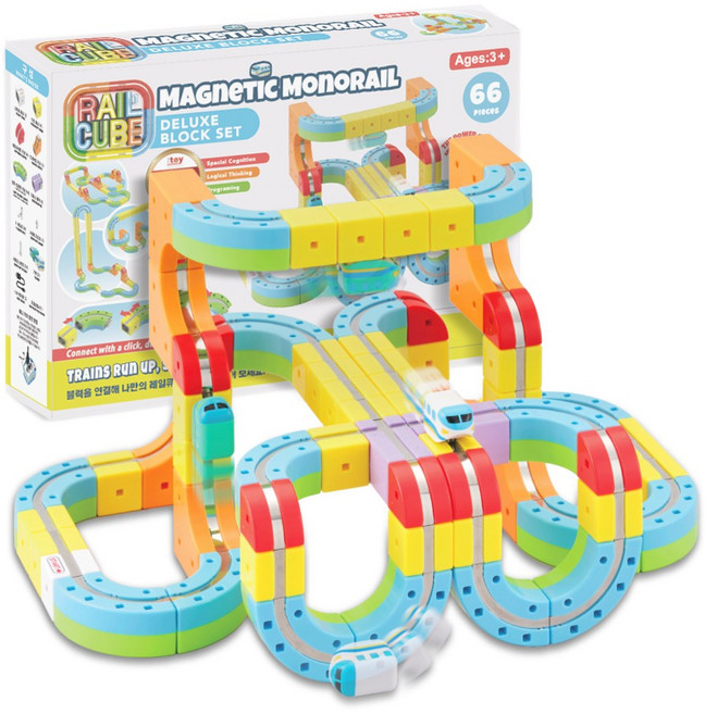 선스마일 레일큐브 자석기차 트랙 블럭 장난감, 1세트, 혼합색상