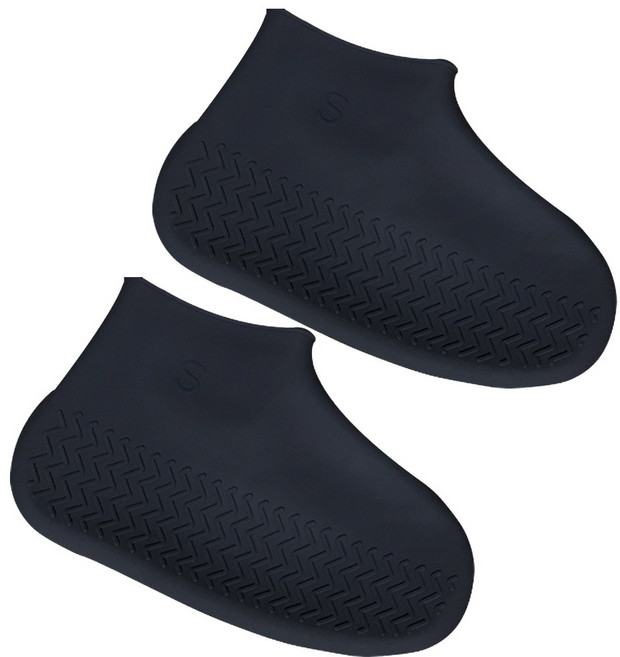 레인부츠 실리콘 방수 신발커버, 2세트, 블랙 S