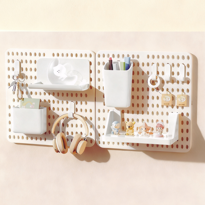 페그보드 타공판 세트 수납 동굴판 DIY 선반 세트 다용도 벽걸이 책상 정리 인테리어, 1단, 흰색
