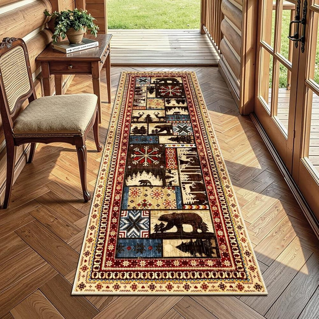 LOKHOM Bear Runner Rug 2x8 Non-Slip Cabin Washable Hallway Rug with Rubber Backing Low Pile Soft