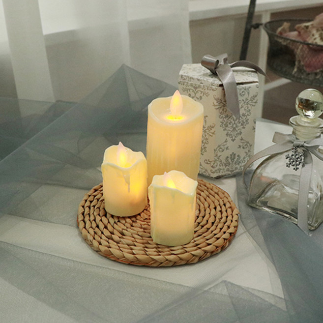 홈앤슈어스 흔들리는 LED촛불 흐르는 전자양초 건전지포함 3종세트