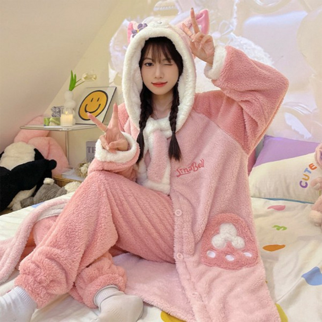 fooi 러블리 핑크 여우 후드잠옷 상하의 세트 프리미엄 극세사 동물잠옷 5시전 당일발송