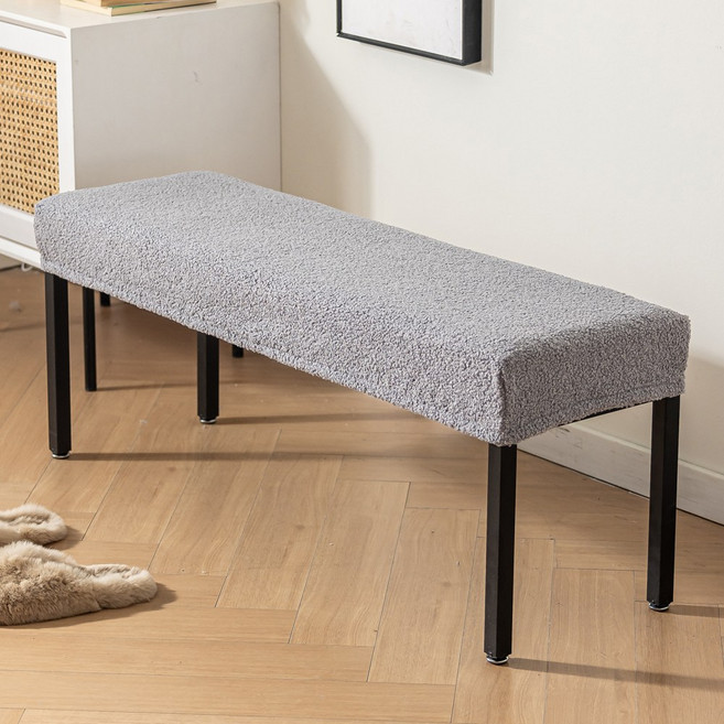 [쭉 늘어나는] 커버무드 플러피 벤치형 식탁의자 커버, 그레이, 1개