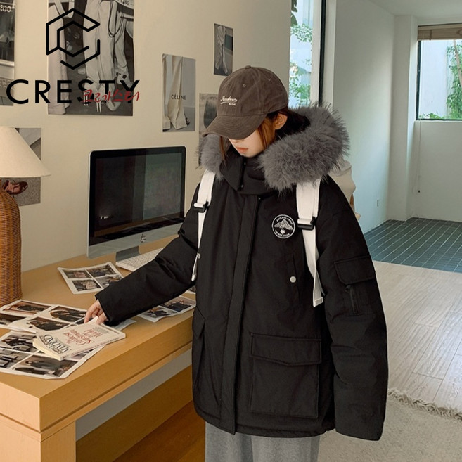 크레스티 겨울 여성 미디 퍼카라 코트 캐주얼 방한 두꺼운 자켓