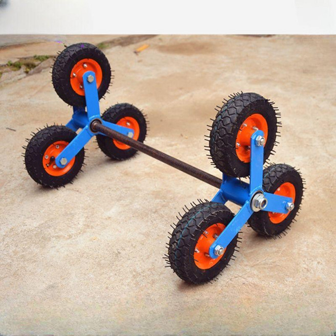 핸드 카트 수레용 바퀴 계단 등반 가능 3휠 바퀴 6륜 부품 교체용, 계단 솔리드 고무 휠 세트 + 샤프트, 1개