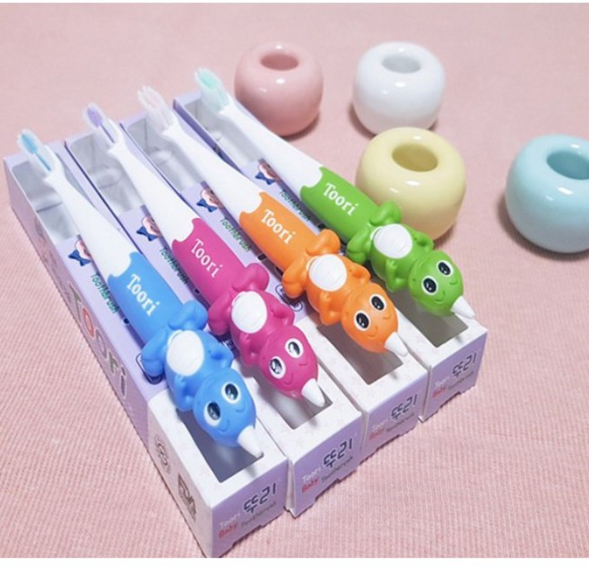 스카이덴트 (치과전용) 어린이 공룡 뚜리칫솔 어린이집 칫솔 생일선물 답례품 유아 추천, 1세트, 12개입