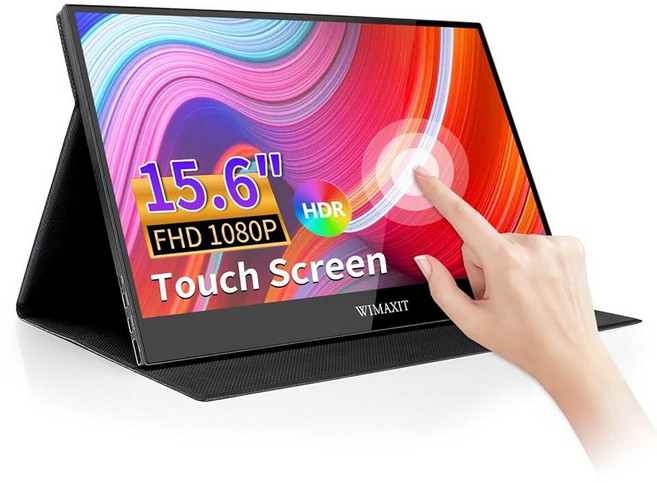 WIMAXIT USB C 휴대용 터치 모니터 15.6인치 풀 HD 60Hz HDMI Type-C 외부 디스플레이 안정적인 커버 75mm 베사 마운트 내장 스피커 노트북, WIMAXIT USB C 휴대용 터치 모니터, 15.6
