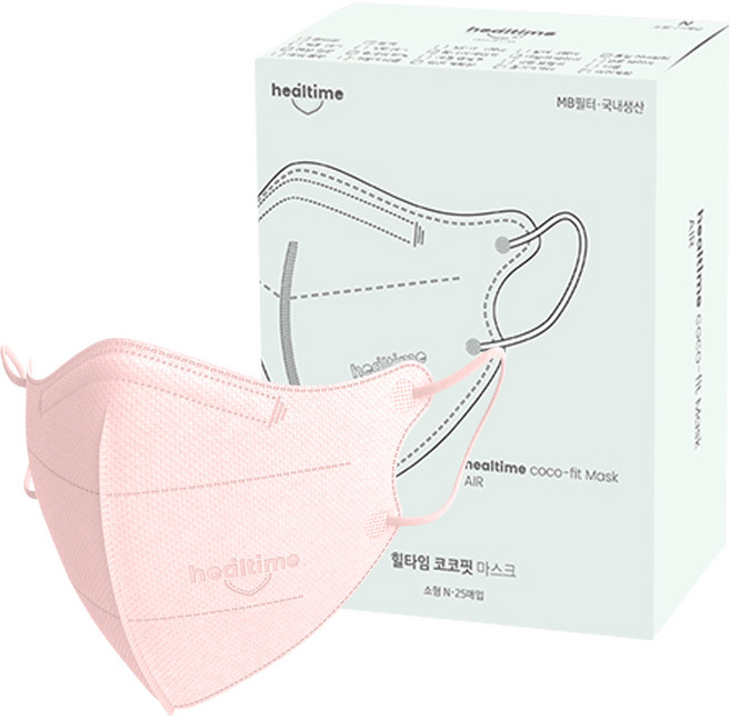 힐타임 코코핏 KF94 컬러 마스크 소형N 새부리형 숨쉬기편한, 25매입, 1개, 로즈핑크