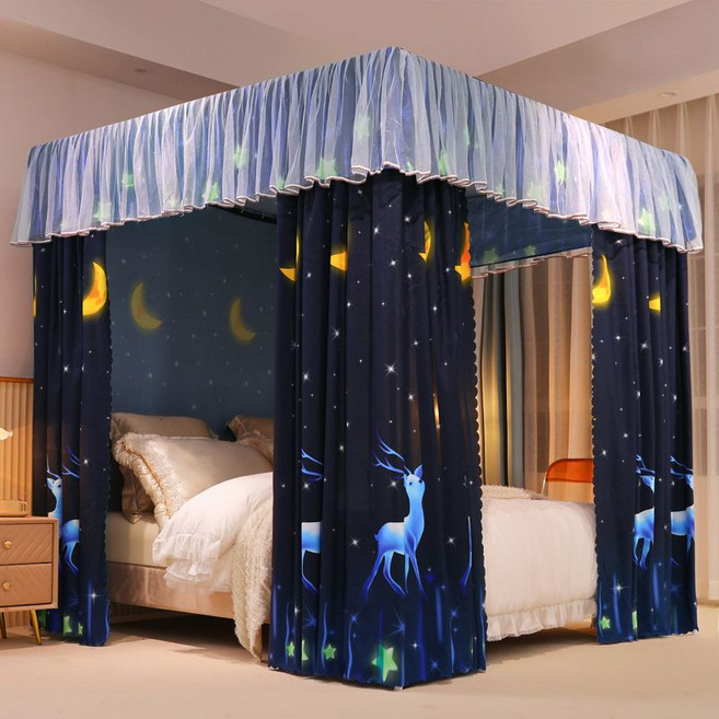 사각 난방텐트 방한텐트 암막 보온 수면 침대 텐트 그린 싱글퀸 1.5m, A