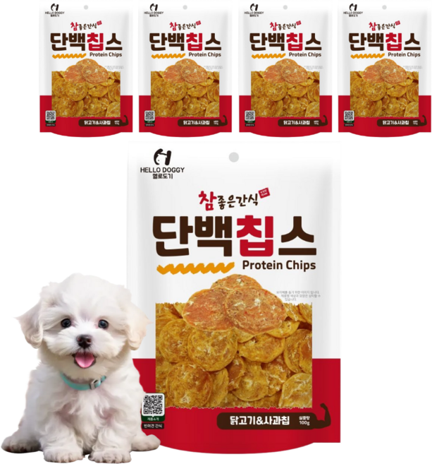 참좋은간식 단백칩스 강아지 바삭간식, 5개, 100g, 혼합맛(닭고기/사과)