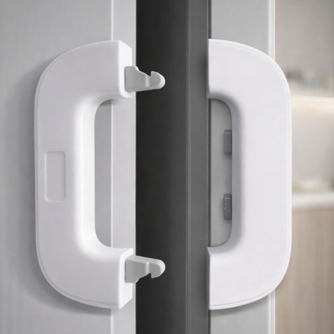 서플라이랩 이중 버튼 냉장고 잠금장치 1+1 주방 서랍 시건장치 도어 안전 열림방지, 2개, 그레이