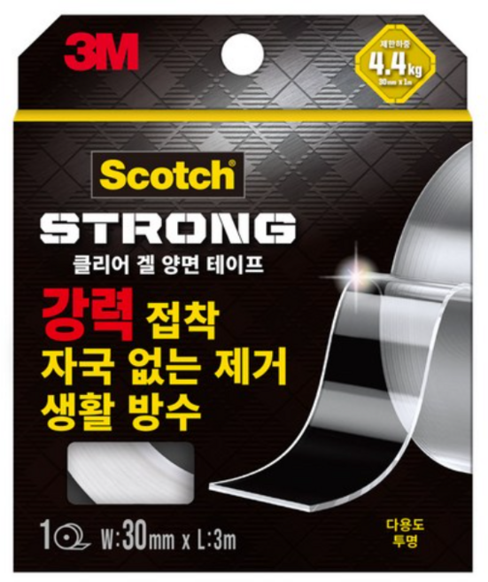 3M 스카치클리어겔 다용도 초강력 실리콘 양면테이프 30mm x 3m, 투명 (Clear), 10개