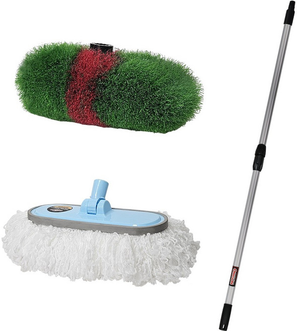 세차 솔 2종 세트 (극세사 세차 솔 헤드 + 수세미 세차 솔 헤드 + 스크류 2단 자루), 기본, 1개