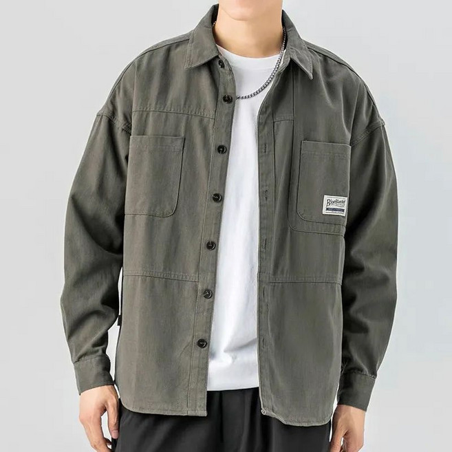 日系工裝襯衫外穿春秋季男士潮流棉質休閒長袖寬鬆襯衣外套夾克