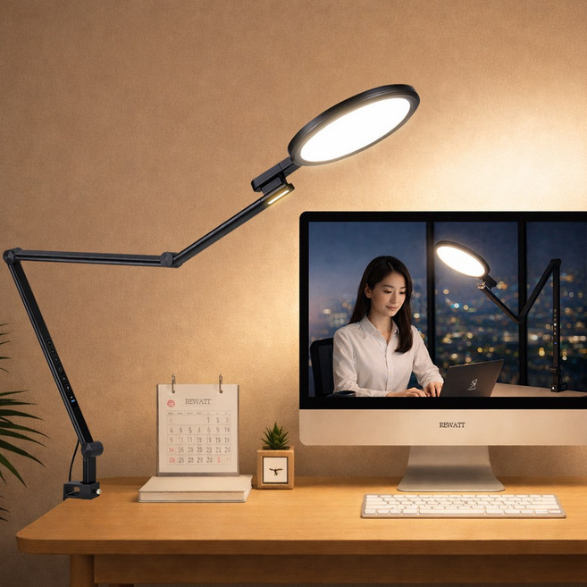 스탠드 독서등 시력보호기능 광폭헤드조명 클램프 공부등 무드등 리와트 LC-99, 블랙