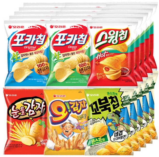 오리온 MINI 포카칩 오리지널 30g+어니언 30g+꼬북칩 30g+오감자그라탕 30g+스윙칩 30g+눈을감자 36gx각5개(총30개), 30g, 30개