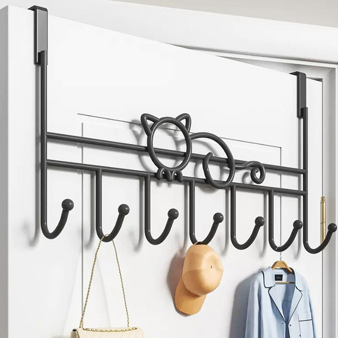 무타공 냥냥이 도어행거 7구 도어후크 옷걸이, 블랙, 1개