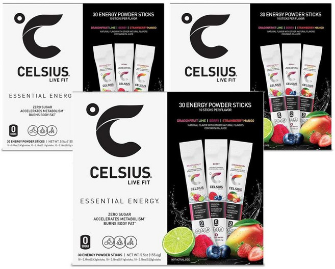 Celsius 셀시어스 온더고 파우더 스틱 버라이어티팩 이센셜 에너지 30p 155g