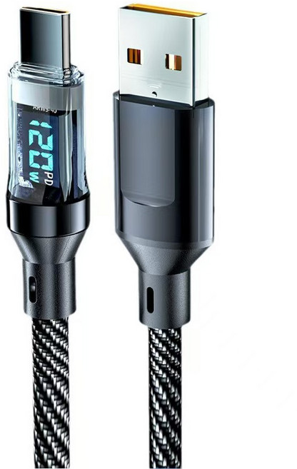快充數據線 充滿智能斷電 適用三星蘋果15/16 小米oppo 閃充線, 1個, 120W數顯款[USB-typec]008-41, 黑, 100cm