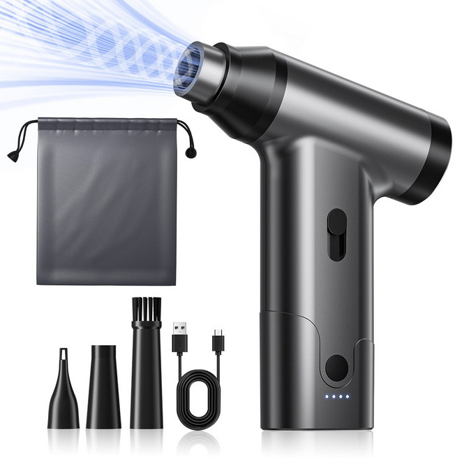 Coowin쿠윈 초강력 무선 에어건 미니 차량용 청소기 터빈 선풍기 캠핑 공기펌프 다용도, 다크 그레이