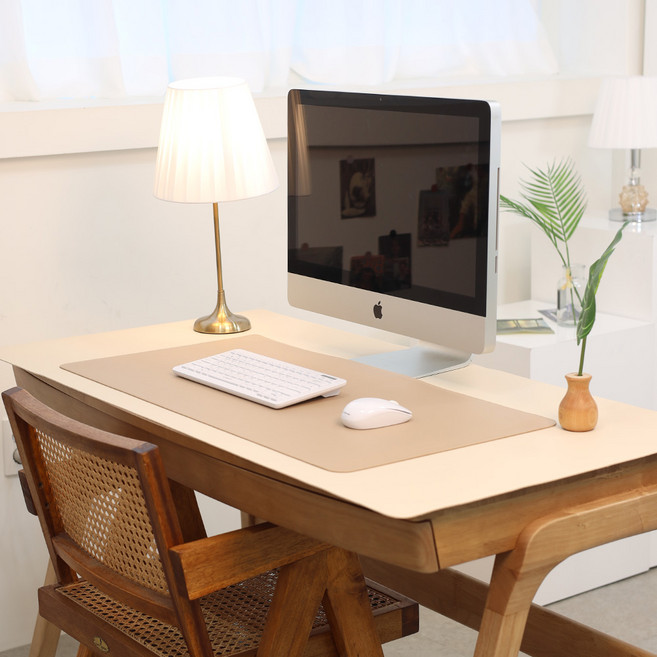 데스크매트 M L XL 테이블 책상 대형 논슬립 가죽 패드, 베이지