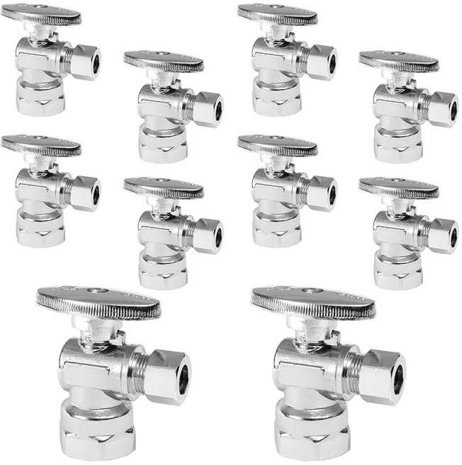 4-PC HeSun 스트레이트 스톱 밸브 1/2인치 FIP X 3/8인치 OD 압축 1/4 턴오프 크롬 도금 황동 VALVE057-4, 10, ANGLE VALVE