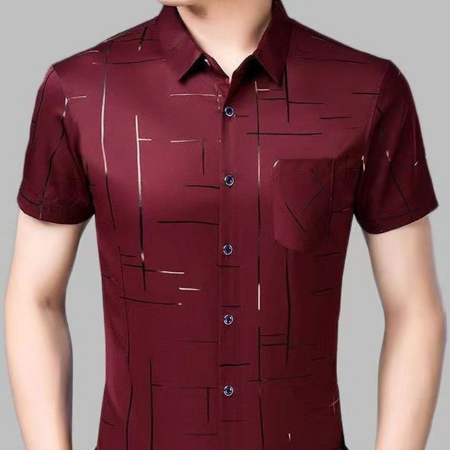 블라벨리 남성 실크 셔츠 반팔셔츠 비즈니스 댄스복 캐주얼 남방 시원한 중년 아빠룩 프린트 냉감티 ZH1006, 레드와인2
