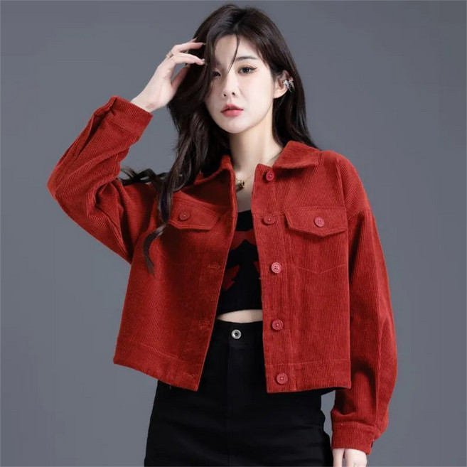 TKX 점퍼 여성 오버핏 카라넥 코듀로이 자켓 캐주얼 가을 겨울 긴팔 아우터