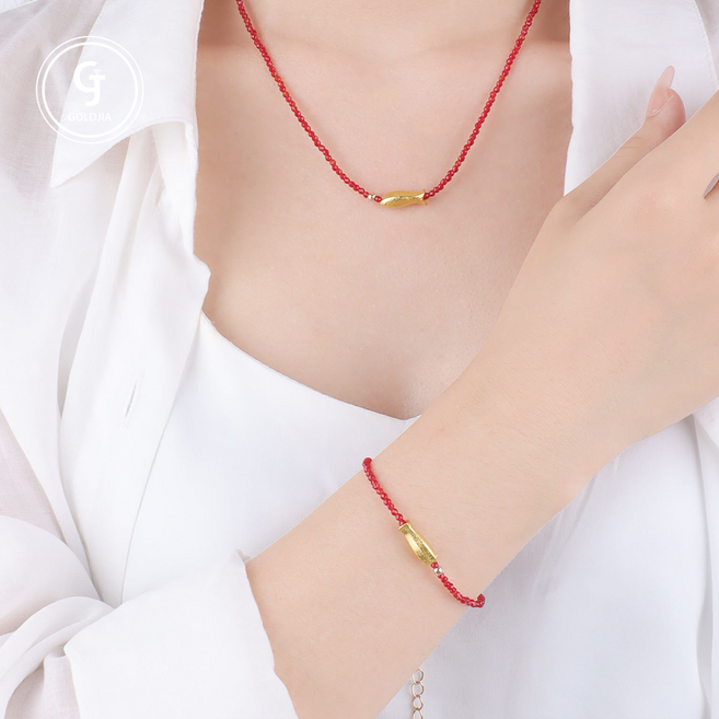 골드지아 물고기 펜던트 비즈 볼 행운 목걸이 팔찌 [2종 세트]