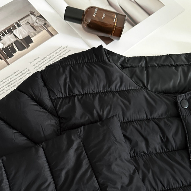 圓領排釦橫條紋羽絨棉外套 夾克 鋪棉外套 輕羽絨外套 女生外套 韓系外套