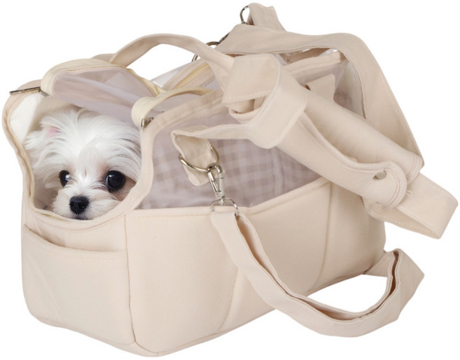 도그팜 강아지 여름 산책 가방 슬링백 쿨원단 이동 캐리어, 1개, 아이보리