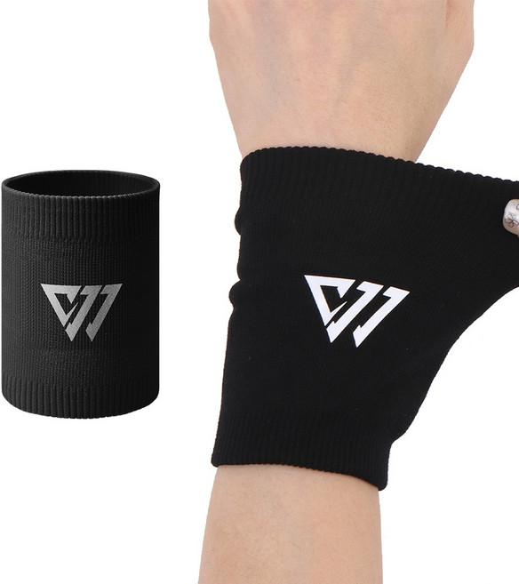 WRELS 가압 니트 스포츠 손목보호대 초경량 흡한 통기성 남녀공용 야외 운동용, 1개, 블랙