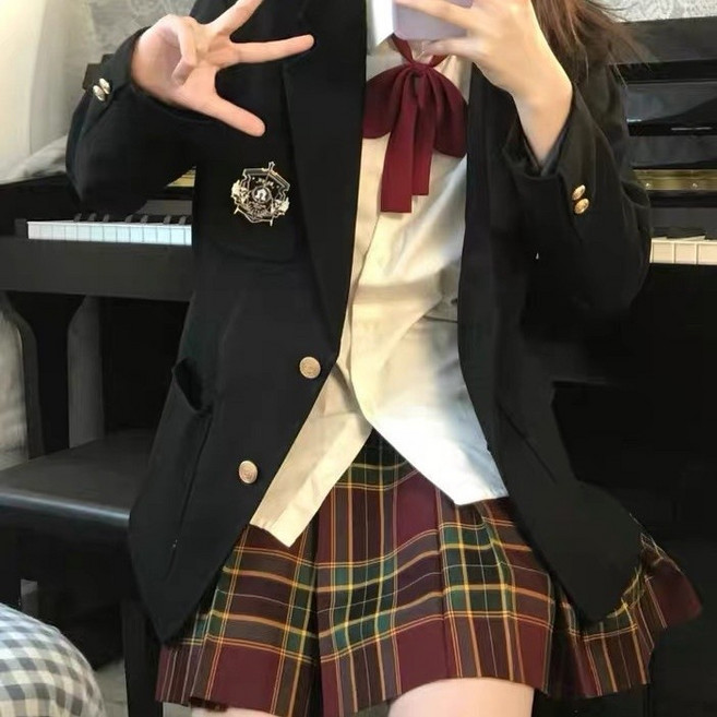 日系學院風JK制服校供感西服套裝全套秋冬黑色西裝學生外套女